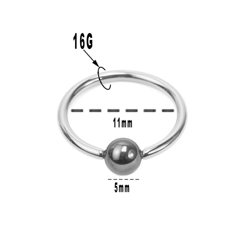 Anillos de cuentas cautivas 16GA titanio macizo con cuentas de hematita piercings en la nariz joyería Foto 2 de 4