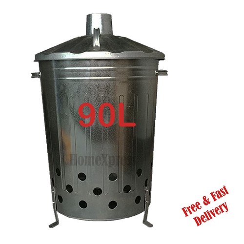Galvanised Metal Incinerators Garden Waste Wood Fire Bin Burner 15L, 60L, 90L UK - Picture 2 of 4
