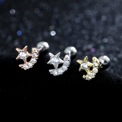Gem Crystal Ear Cartilage Helix Ring Bar Stud Ear Cuff Climber Piercing Earring - Picture 12 of 268