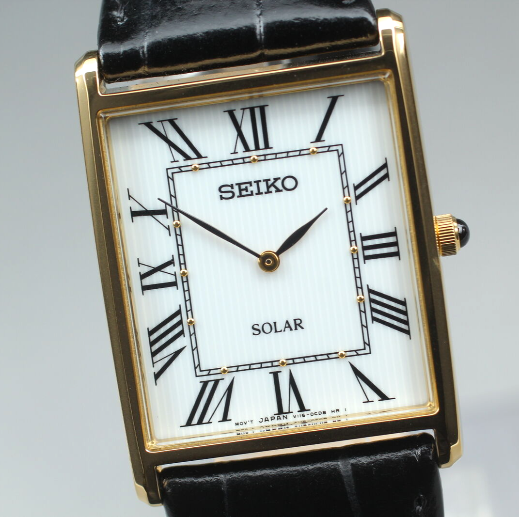 NOS] SEIKO SOLAR SUP880 V115-0BC0 White Dial Tank Roman Qz