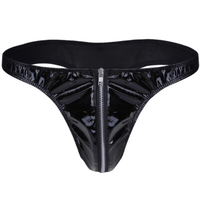 Herren Lack Leder String Tanga Reißverschluss String Silps Panties M L ...