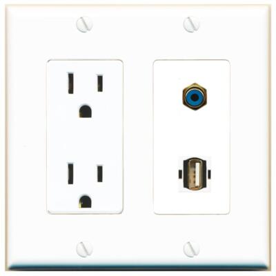 RiteAV Power Outlet and RCA-BLUE USB2 Wall Plate Decorative [White]