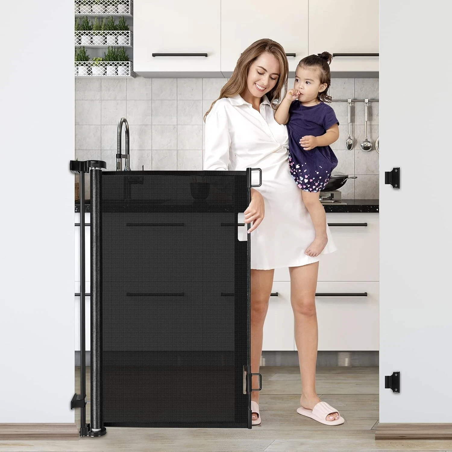 New-42-Inch Extra Tall Baby Gate 56" Wide Tall Dog Gate Retractable Baby Gates A