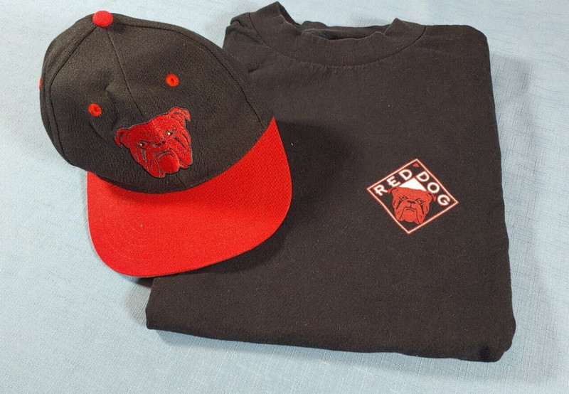 Vintage Red Dog Beer Men's T Shirt and Hat Black Advertising Shirt Size L (44)