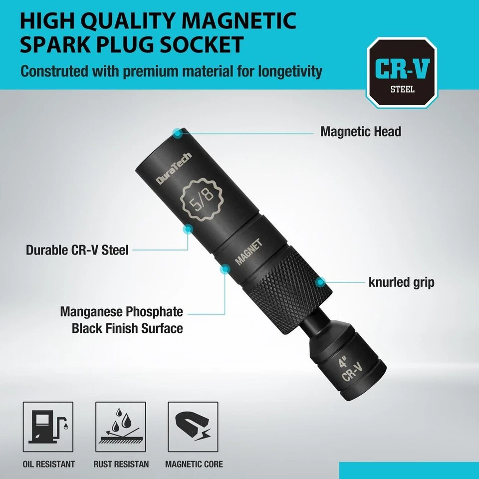 DURATECH 5/8" Swivel Magnetic Spark Plug Socket 1MM Thin Wall 3/8"Drive x4" 12PT - Image 3 of 4