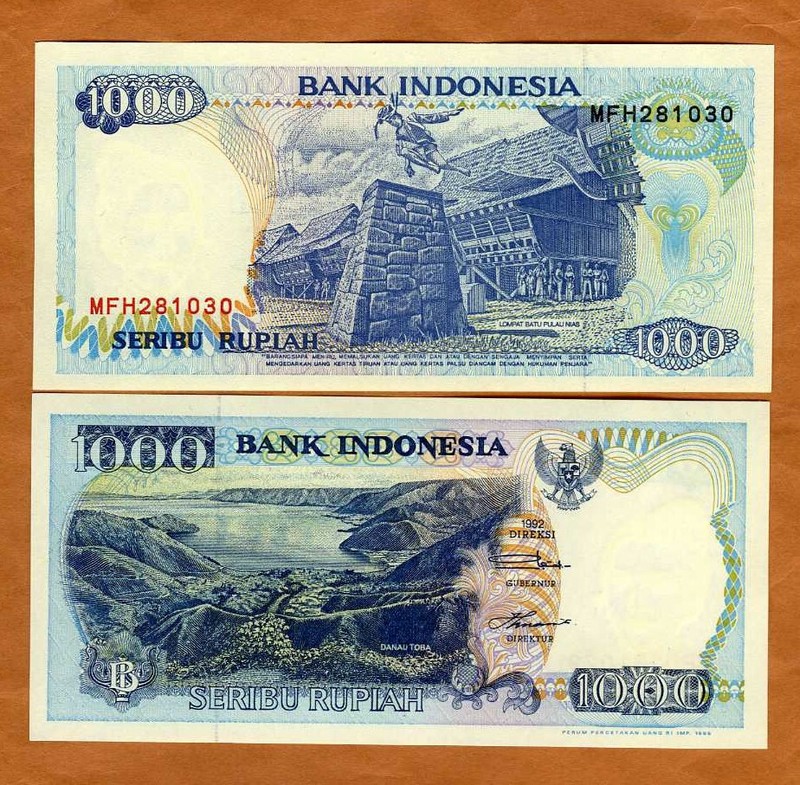 Indonesia, 1000 Rupiah, 1992/1995, P-129d, UNC Stone jumping