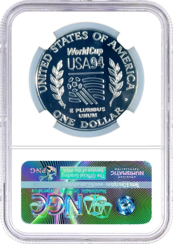 1994 D $1 Silver World Cup NGC MS69 PL - Image 2 of 2
