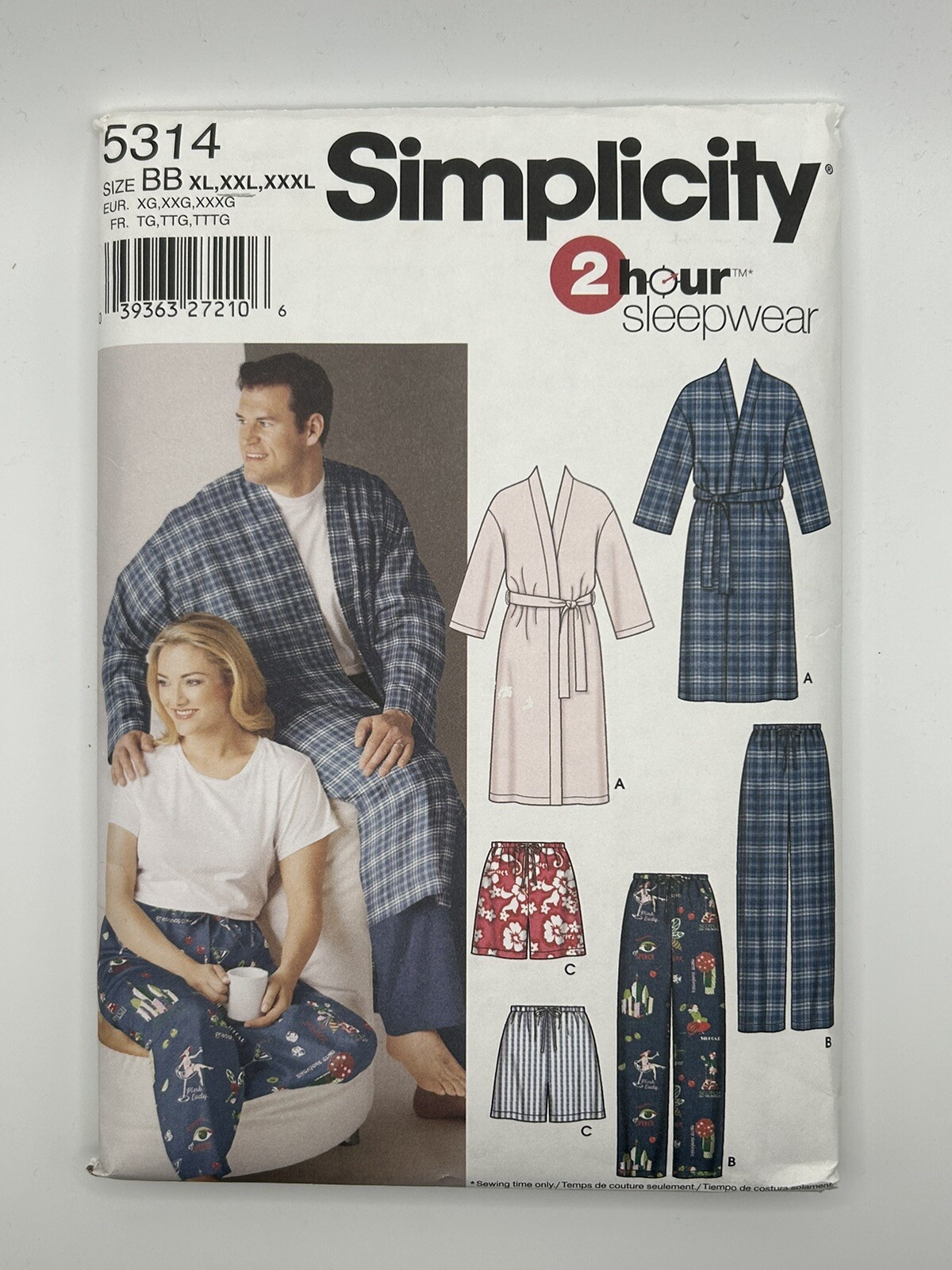 Simplicity 2 Hour Sew Pattern #5314 Sleepwear Unisex Robes Pajama Pants ...