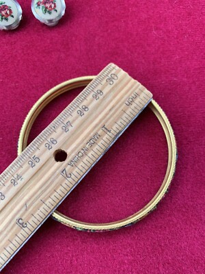 Bangle Gold Tone Bracelet Needlepoint Roses & Silver Tone Clip on
