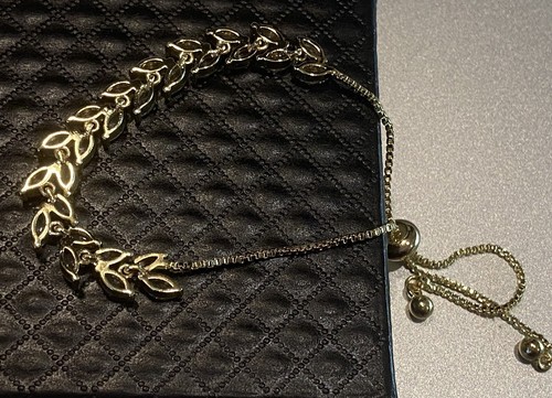 Simulated Diamond Bolo Tennis Bracelet Marquise Stone 18k Gold Plated Over - Picture 3 of 7
