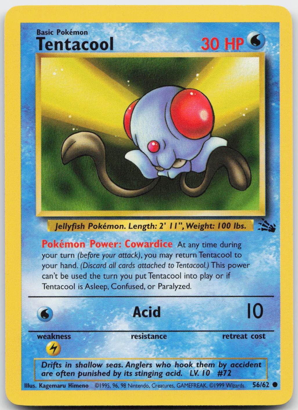 Tentacool 56/62 Common Fossil Pokemon Unlimited Lightly Played