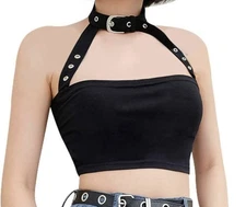 Choker Buckle Halter Neck Crop Tube Top Rave Dance Cami Bandeau Womens Sz Small