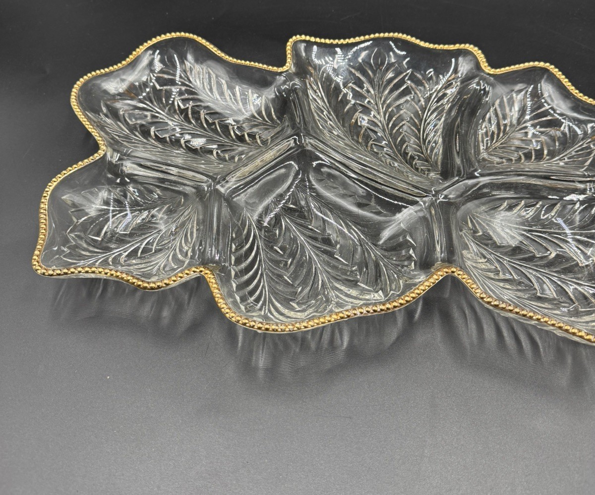 Jeanette crystal divided dish gold trim