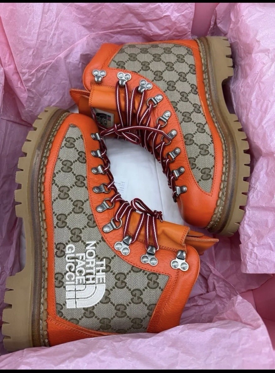 The North Face x Gucci Orange Trekking Boots Logo Print Leather