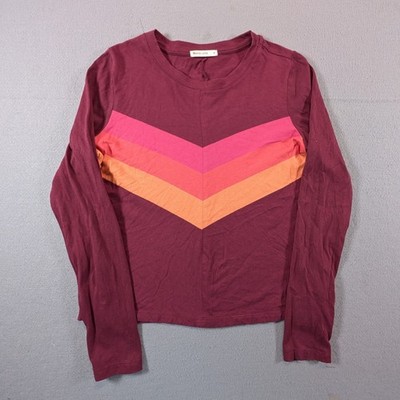 Marine Layer Chevron Stripe Long Sleeve Tee Womens Size Medium Maroon Pink