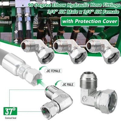 5PCS 90 Degree Elbow Hydraulic Adapter Fittings: 3/4'' JIC Male x 3/4'' JIC Female