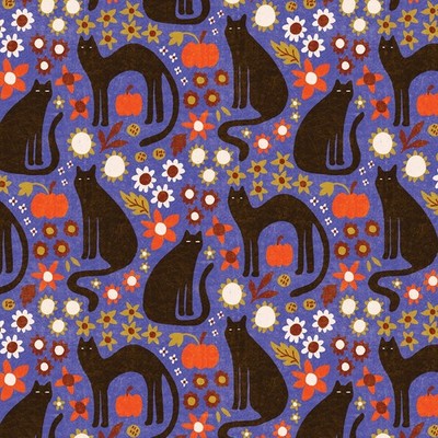 Feline Drive Fabric CANVAS SLEEPY HOLLOWS Organic Blue - Fat Quarter (18x22'') FQ
