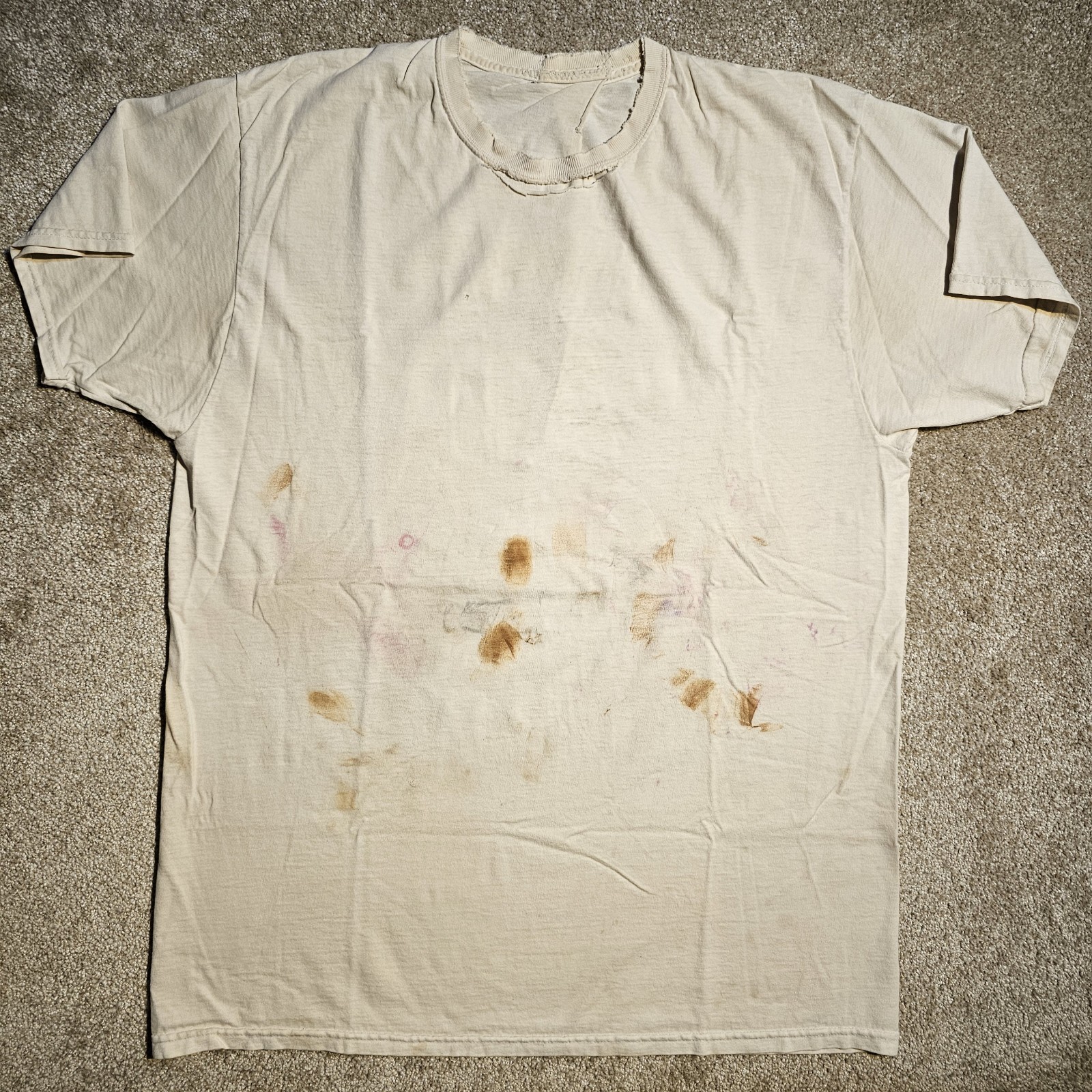 Vintage 90s Thrashed White Worn Workwear Mens L T-shirt Indie Sleeze Farm Grunge