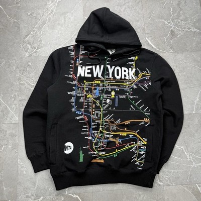 MTA New York Subway Map Hoodie Sweatshirt Black Adult Medium 