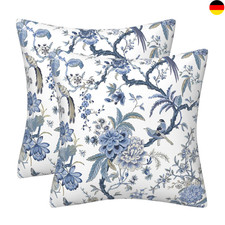 Kissenbezug 50x50 2er Set Blau Kissenbezüge Chinesischer Vogel Blume Deko Samt