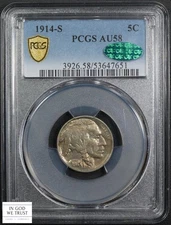 1914 S Buffalo Nickel 5C PCGS AU 58 CAC