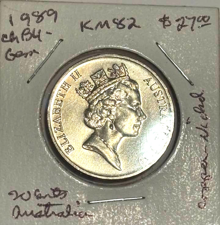 AUSTRALIA 1989 20 CENTS, KM82, GEM BU, CPRU-NICKEL, FREE USA SHIPPING