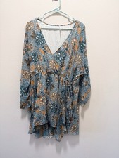 Free People Teegan Floral Long Sleeve Mini Dress Sky Combo