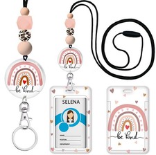 Rainbow Teacher Lanyards for ID Badges and Keys, Cute Silicone Beaded Breakaw...