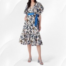 NWT $498 DIANE VON FURSTENBURG Annabeth Faux-Wrap Cotton Poplin Dress US 6