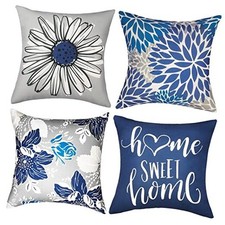 Decorative Throw Pillow Covers Set of 4 Blue 18" x 18" Pack of 4 Blue-floral