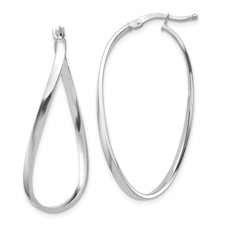 Italian 14k White Gold High Polished 2mm x 38mm Squared Wavy Oval Hoop Earrings