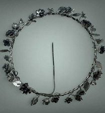 Aureola fiorita 15 cm metallo bagno argento Santo per statua sacra