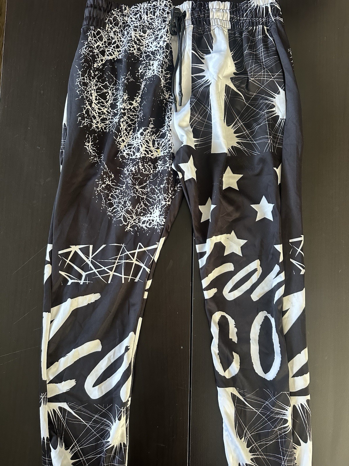 Encrypted Men's Jogger Pants Abstract Graphic Print Black White Drawstring Waist