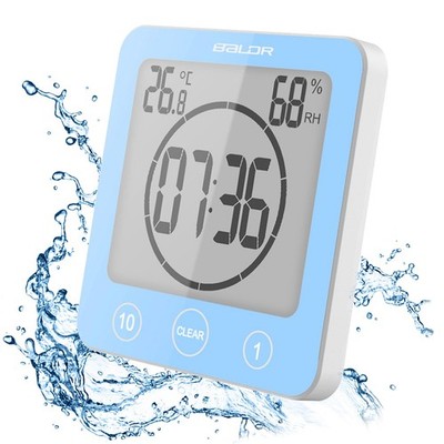 Digital Bathroom Shower Wall Clock Timer LCD Suction Waterproof Temp Humidity