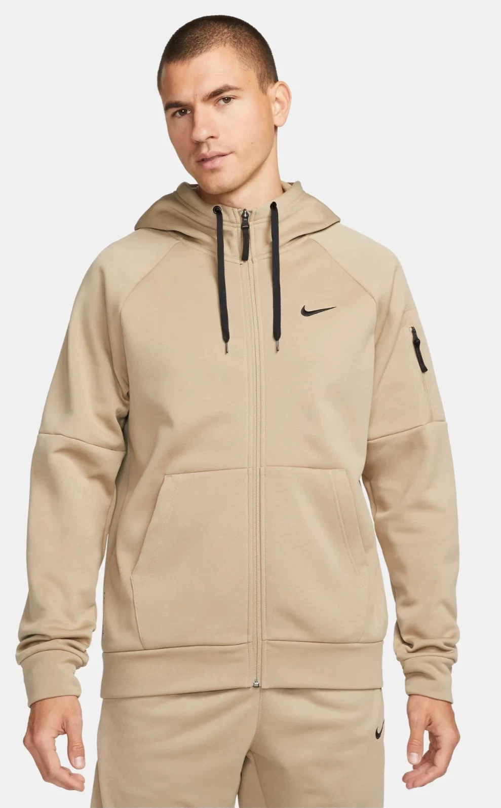 Nike Therma-FIT Men's Large Fitness Hoodie Beige NWT Zip Pocket Pullover Fleece