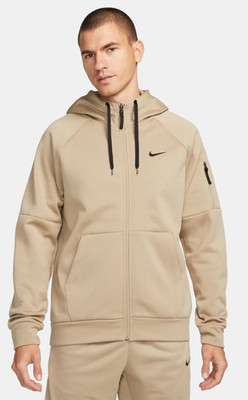 Nike Therma-FIT Men's Large Fitness Hoodie Beige NWT Zip Pocket Pullover Fleece