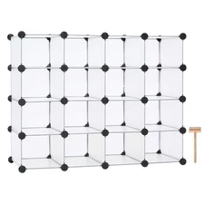 C&AHOME Plastic Shoe Rack,16-Cube Modular Shoes Storage Stand, Multifunction