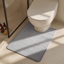 U Shaped Toilet Rug Mat - Washable, Non-Slip, Absorbent, Quick Dry, Light Grey 2