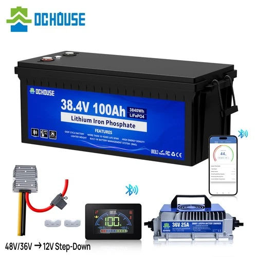 DC HOUSE 36V 100Ah Lifepo4  Lithium Golf Cart Battery with 25A Charger Bluetooth