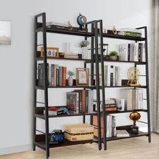 5 Tier Ladder Shelf Industrial Bookshelf Wood and Metal Bookcase for Home Decor