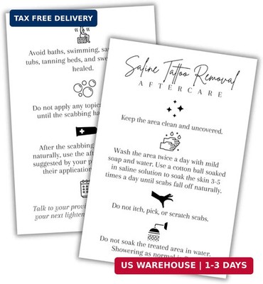 Lashicorn Saline Tattoo Removal Aftercare Instructions Postcards | 30 Pack | Siz