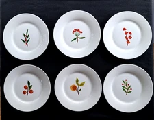 Crate&Barrel BERRY SPRIG PLATES Complete Set of Six w/BOX Holiday Dessert  7.5"