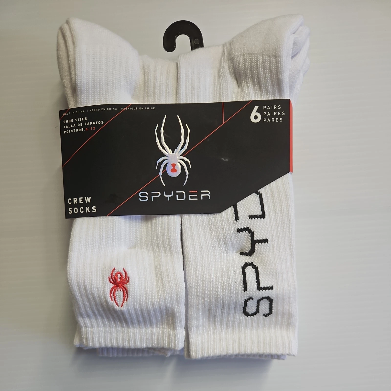 SPYDER Mens Socks Crew Cushioned Everyday - Sports 6 Pair SIZE 6-12 White