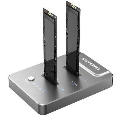 M.2 Dual-Bay Duplicator & USB C NVMe Docking Station, 20Gbps SSD Cloner Tool-Fre