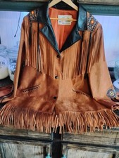 Lariat Leather Coat Fringed Beaded Southwest Suede Made in USA Sz X-largeVintage