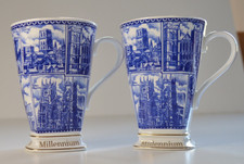 2 Ringtons Tea MILLENIUM Bone China Blue & White  Mug Castles & Cathedrals