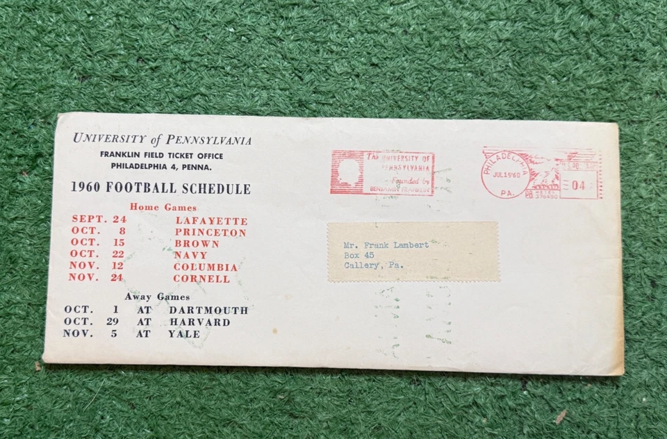 1960 University of Pennsylvania Football Schedule/ Fall Camp Personal Invitation - Image 2 of 4