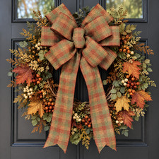 Handmade Large Fall Plaid Bow for Wreath 10 x 16 in. Bow for Autumn Wreath