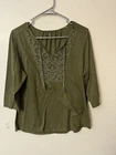 Sonoma Goods For Life Women Green Tassel Tie 3/4 Sleeve Peasant Blouse XL