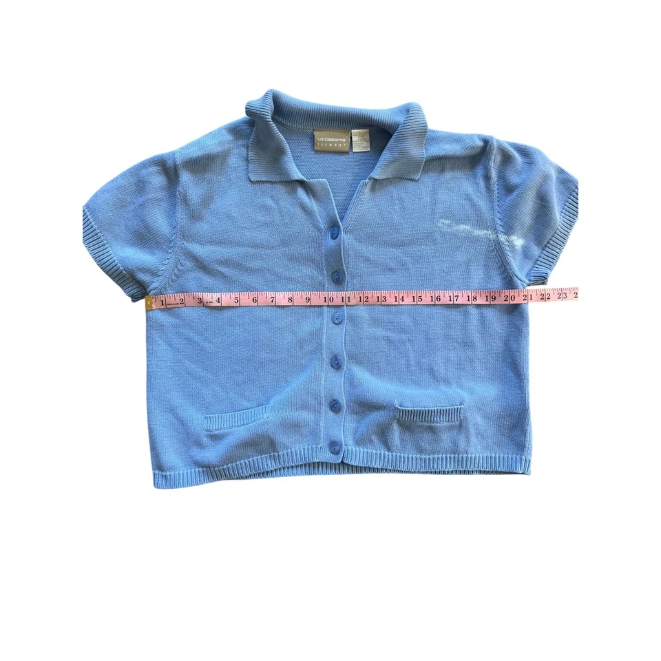 Cárdigan Top Liz Claiborne LIZWEAR Azul Algodón Tejido Manga Corta Cuello Foto 3 de 4